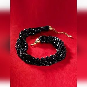 18" Carabella Elegant Necklace Jet Black Beaded  & Gold.